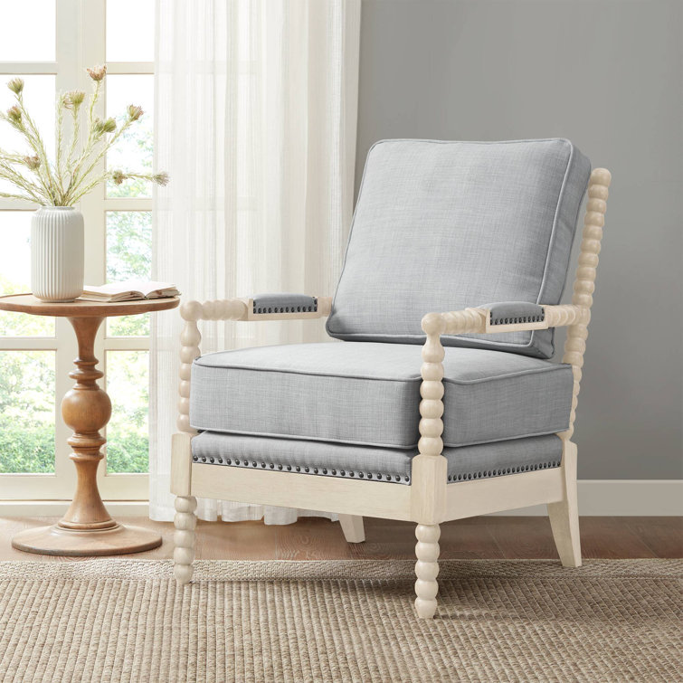 Lysette Elegant Nailhead Trim Armchair Beachcrest Home Fabric Light Blue Polyester